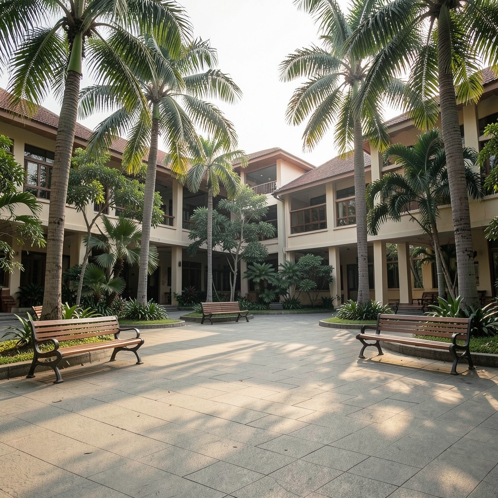 Quiet campus courtyard used as a setting for multi-campus enrollment work